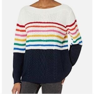 Tommy Hilfiger Rainbow Striped Cable Knit Long Sleeve Boatneck Sweater Women XS